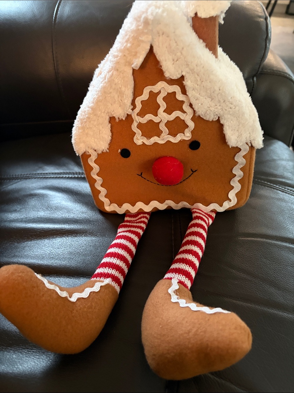 # 60.Gingerbread House Plush Holiday Decor - Brown with Red Nose